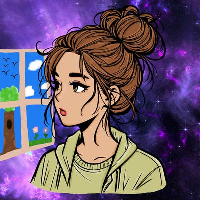 realistic teenage girl with a messy bun