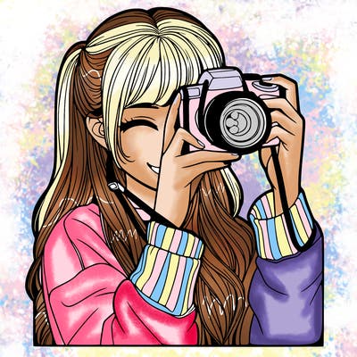 realistic girl taking a picture
