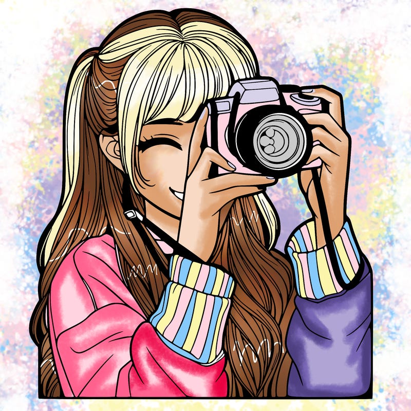 realistic girl taking a picture
