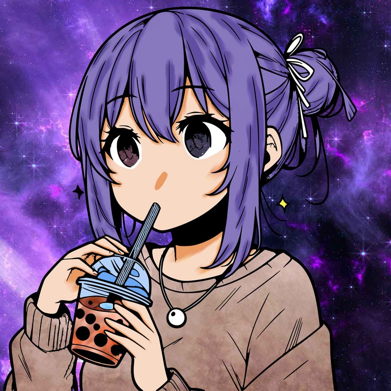 manga character drinking boba