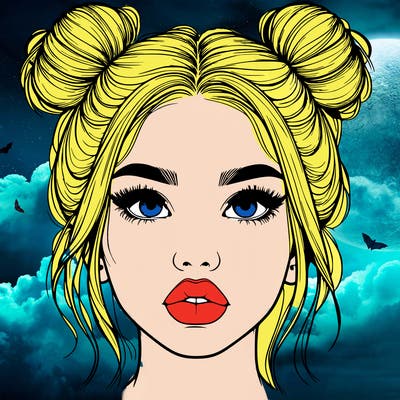 realistic girl with two buns on her hair and lips