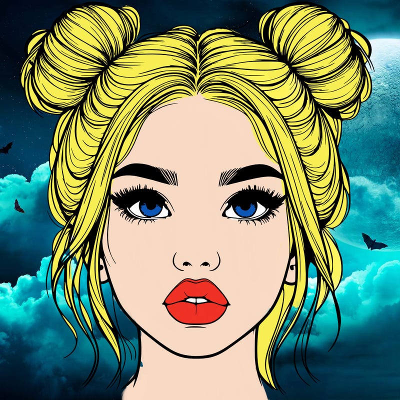 realistic girl with two buns on her hair and lips