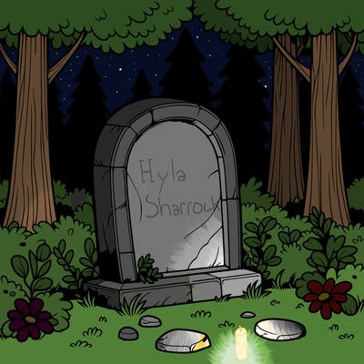 a realistic grave stone inthe forest with no others
