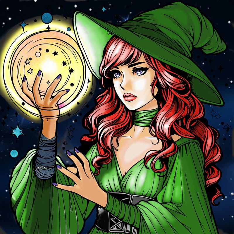 realistic women sorcerer using magic