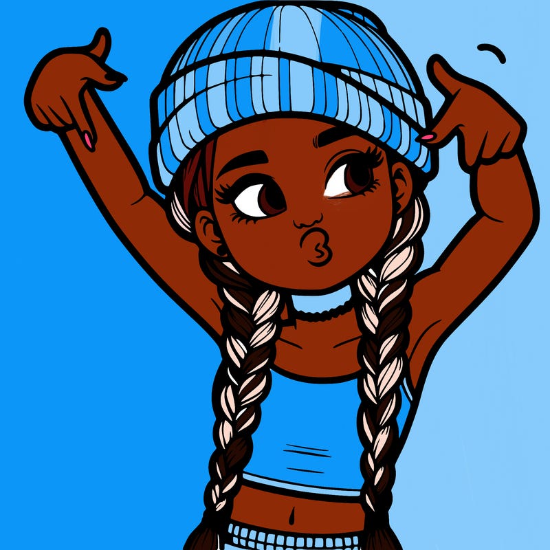 realistic teenage girl with braids and a beanie and crop top doing 🫶🏼