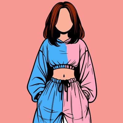 realistic girl faceless with baggy pants and a crop top