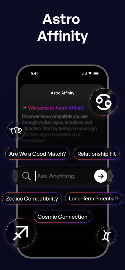 Truth Finder – Scan & Search - Astro Affinity interface for checking zodiac compatibility and relationship potential.