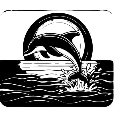 a playful dolphin jumping out of crystal-clear ocean water at sunset