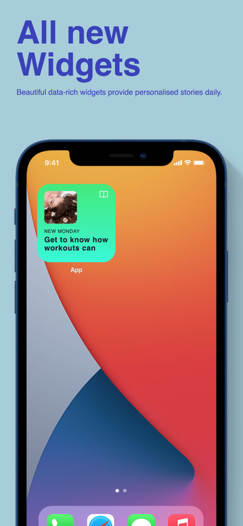 6 Pack Abs - Home Workouts - iPhone home screen showing a custom fitness widget from the 6 Pack Abs app
