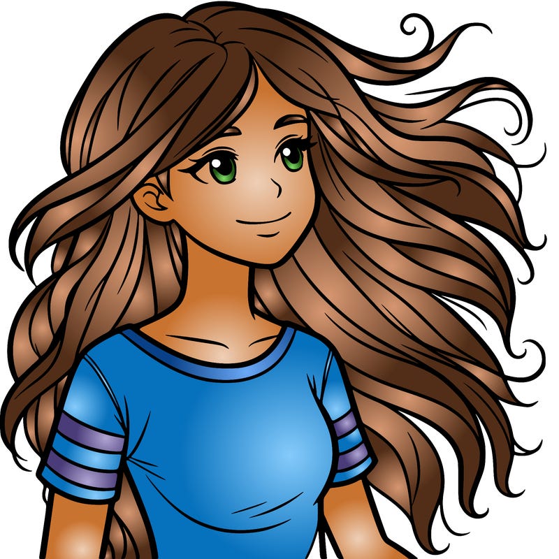 teen girl with long hair in the wind