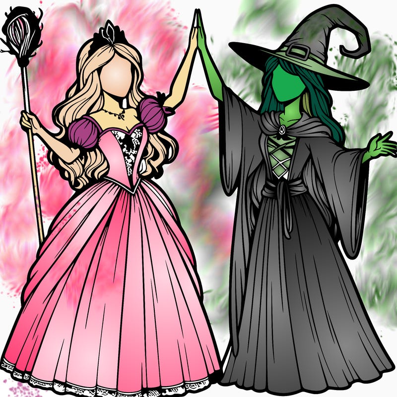 detailed realistic split of a princess and a witch