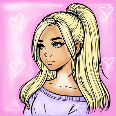 realistic girl with a high ponytail