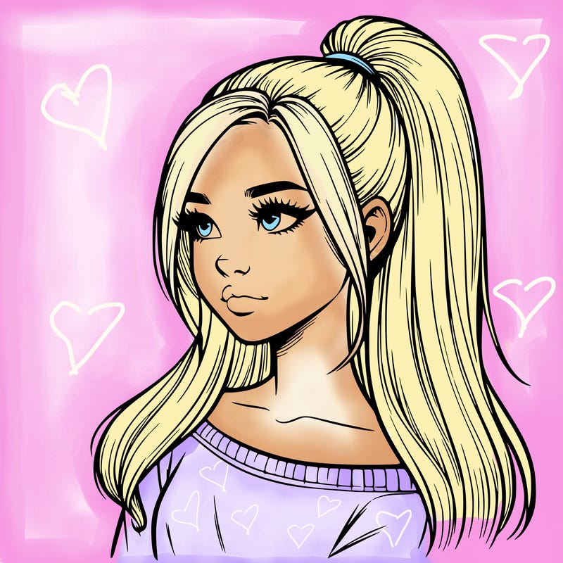 realistic girl with a high ponytail