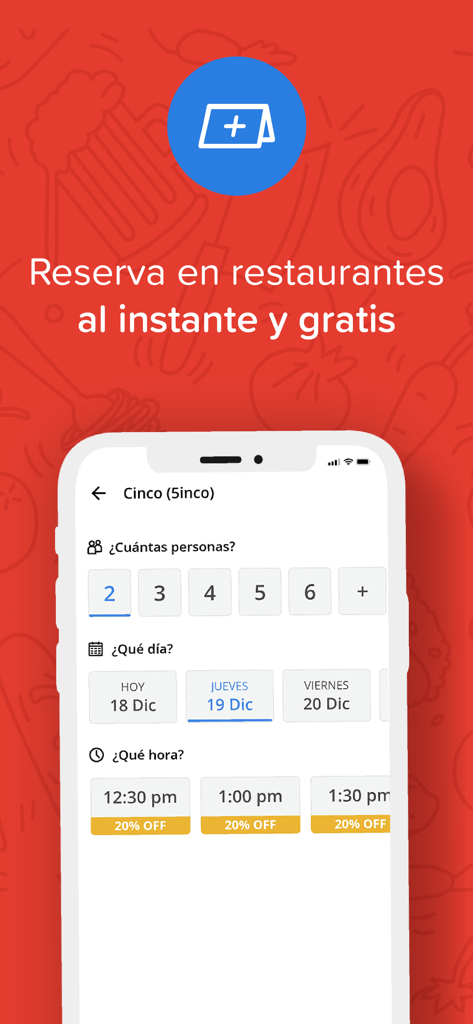 Degusta - Interface do aplicativo Degusta mostrando o processo para reservar uma mesa em um restaurante com opções de tamanho de grupo, data e hora