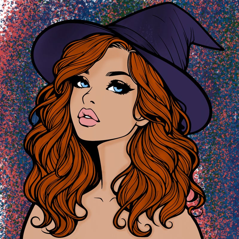 realistic witch girl with wavy hair and lips