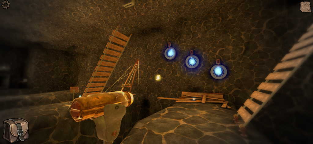 Legacy 2 - The Ancient Curse - A 3D puzzle chamber inside an ancient pyramid featuring glowing blue orbs and mechanical devices