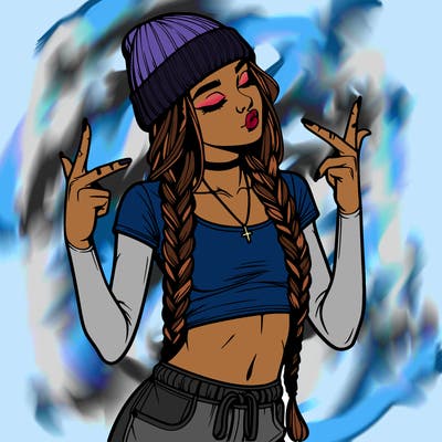 realistic teenage girl with braids and a beanie and crop top doing 🫶🏼