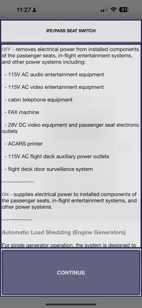 Descripción técnica de la funcionalidad del interruptor IFE y del asiento del pasajero dentro de la aplicación Boeing 737 Virtual Panel