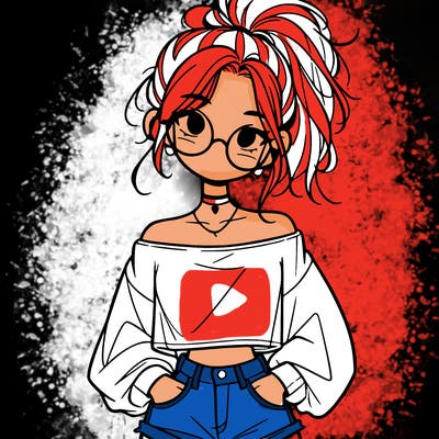 girl with a messy ponytail glasses a baggy crop top and jean shorts