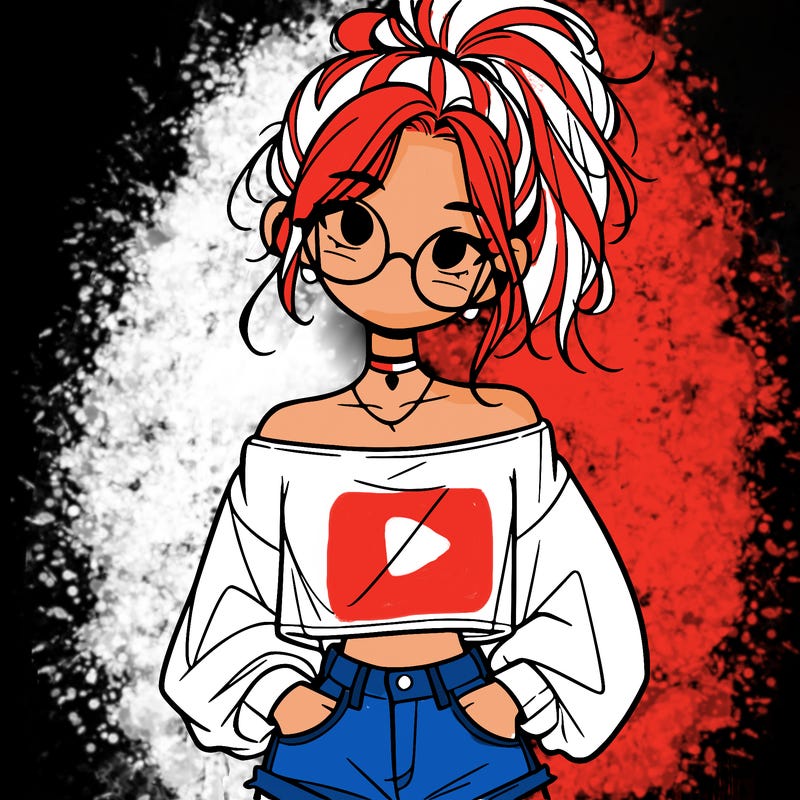 girl with a messy ponytail glasses a baggy crop top and jean shorts
