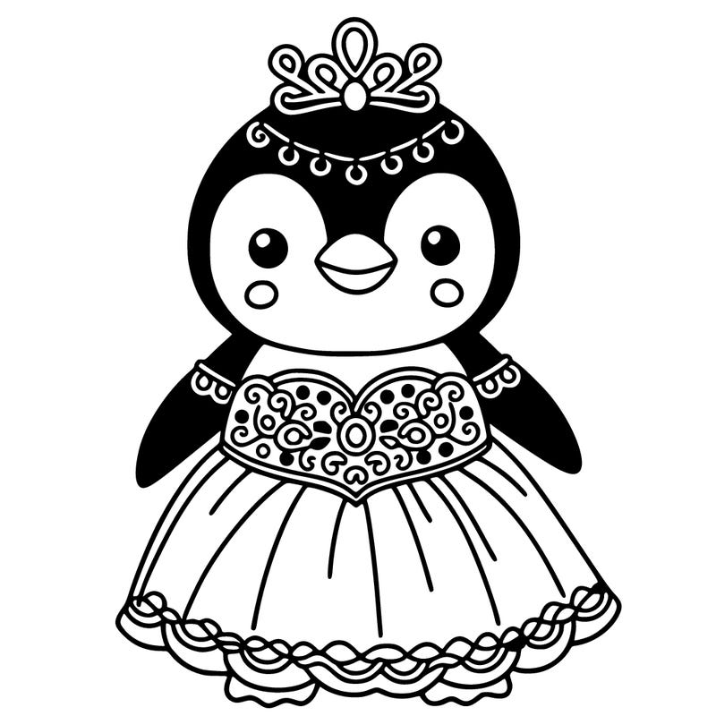 a penguin in a ball gown