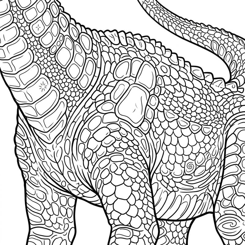 Explore the fascinating textures of a Brachiosaurus's skin with this unique coloring page, specially crafted for seniors. Its intricate patterns offer a wonderfully engaging and relaxing coloring experience.