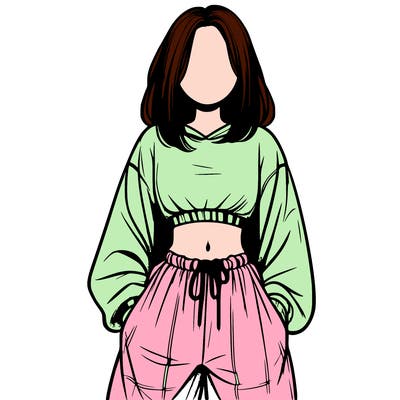 realistic girl faceless with baggy pants and a crop top