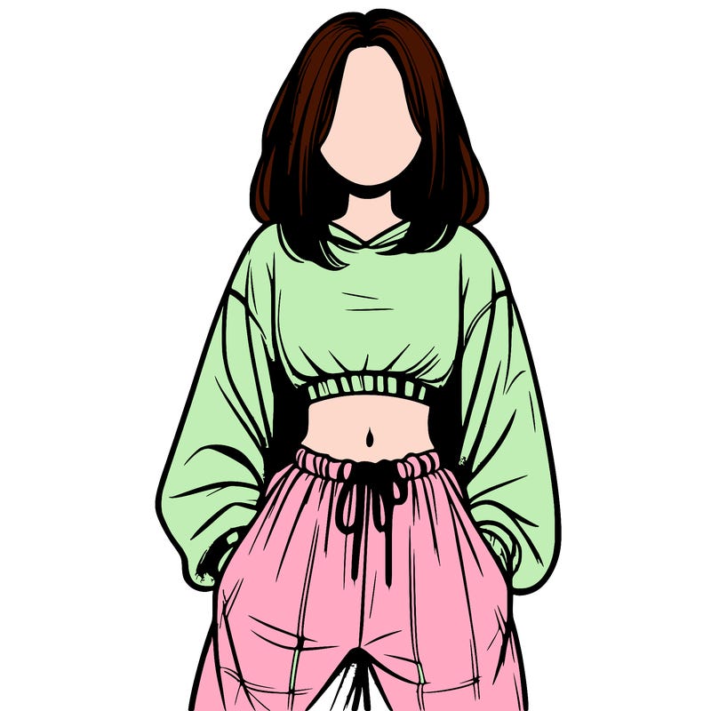 realistic girl faceless with baggy pants and a crop top