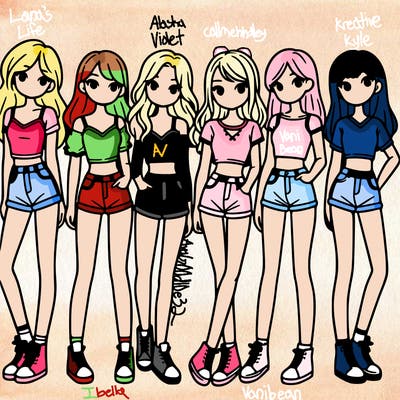 a group of girls wearing crop tops and shorts