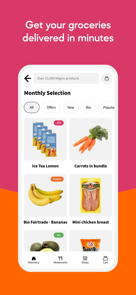 Smood, the Swiss Delivery App - Smood app interface for grocery delivery in Switzerland showing products and categories.