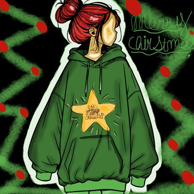 realistic girl with a oversized sweatshirt on and a bun