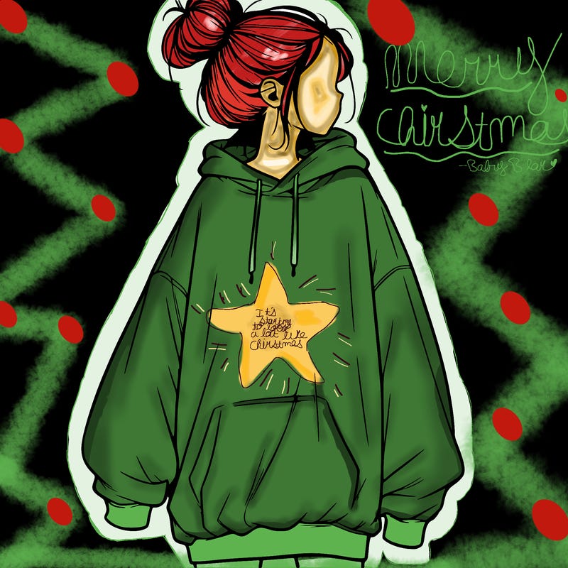 realistic girl with a oversized sweatshirt on and a bun