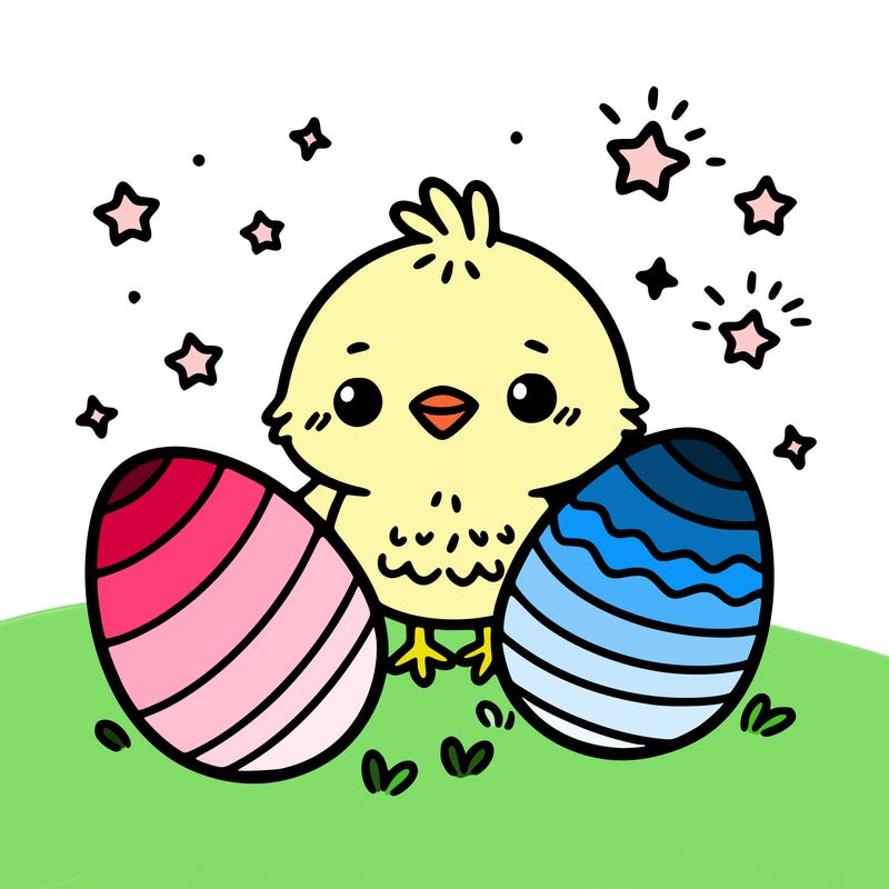 cute easter chick with eggs