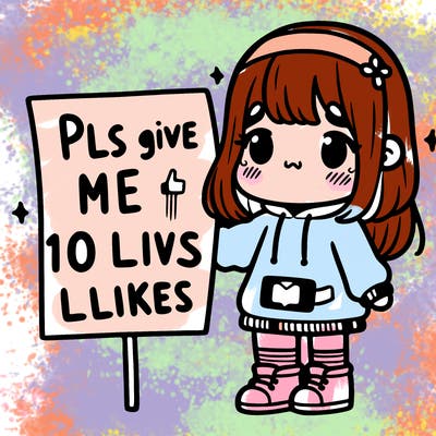 girl holding sign that says pls give me 10 likes