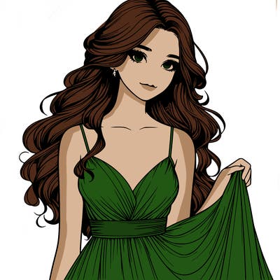 realistic girl in flowy silky prom dress