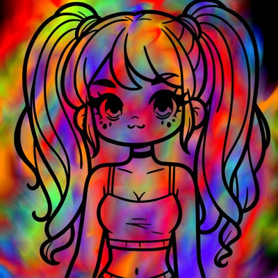 a pretty girl with pig tails and a crop top on