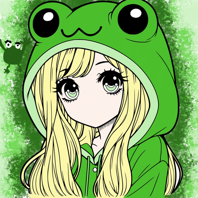 a pretty girl wearing a frog hoodie portrait with long hair