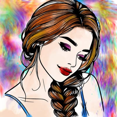 realistic woman braiding her hair