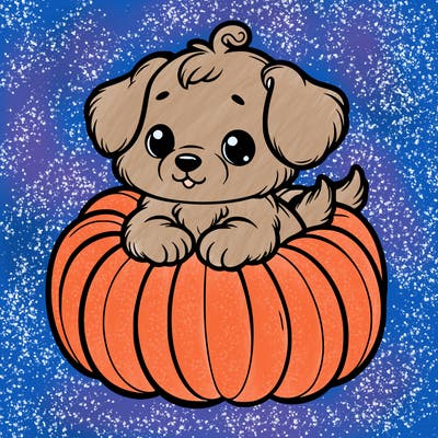 cute little puppy in a pumpkin