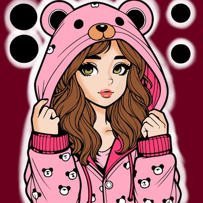 realistic girl in a animal pjs hoodie