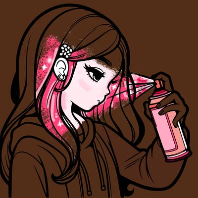 a realistic girl spray painting