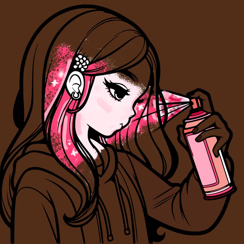 a realistic girl spray painting