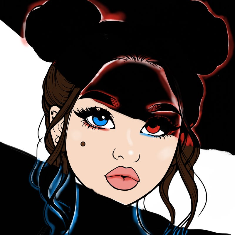 realistic girl with two buns on her hair and lips