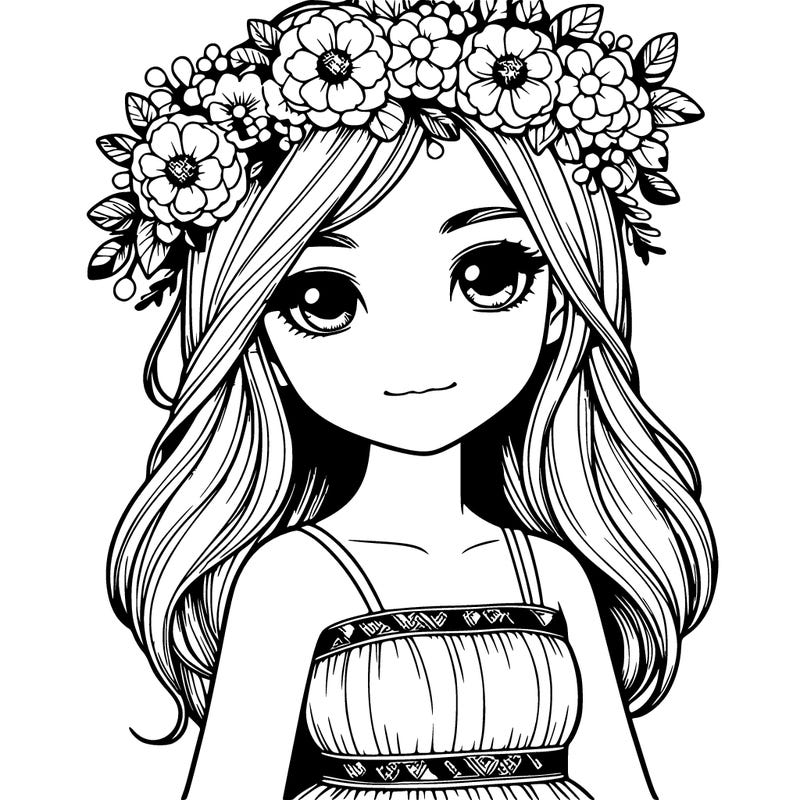 realistic girl with flower crown and dress