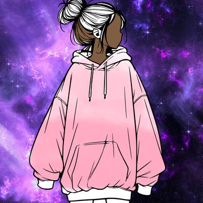 realistic girl with a oversized sweatshirt on and a bun
