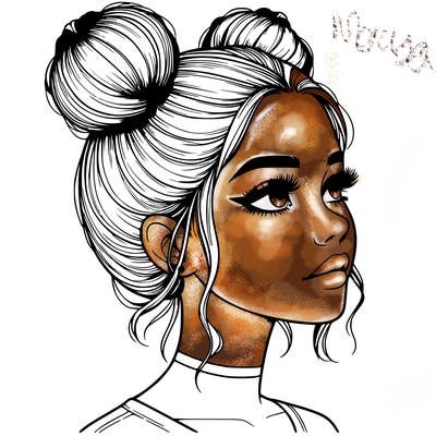 realistic girl with buns on the top of her head