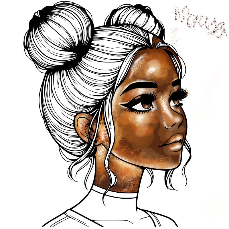 realistic girl with buns on the top of her head