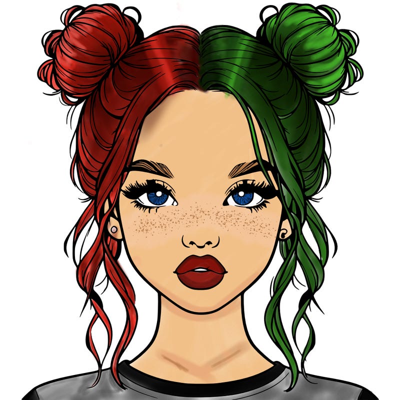 realistic girl with two buns in hair and lips