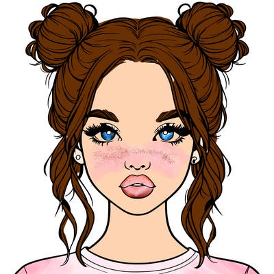 realistic girl with two buns in hair and lips