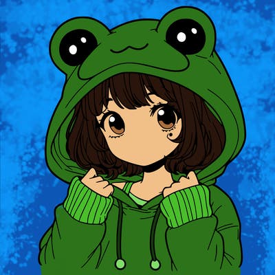 a cute teenage girl wearing a frog hoodie